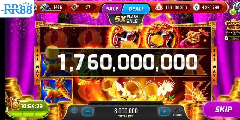 Màn hình app quay hũ RR88 trên điện thoại với sảnh game slot